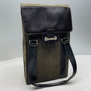 VGUC Cutter & Buck 2-Bottle Wine Tote, Canvas & Leather, Lined, Snap, 13"T x 8"L